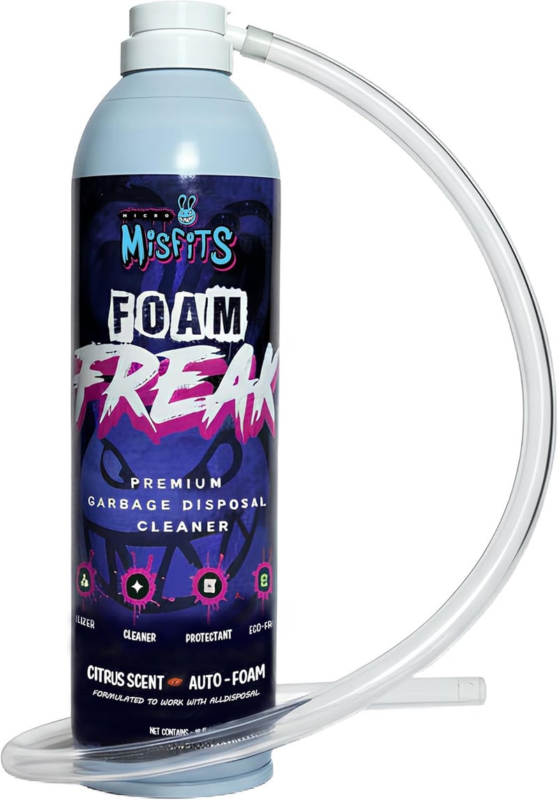 Micro Misfits Foaming Garbage Disposal Cleaner with 24-Inch Hose | Deep Reach Drain Cleaner & Deodorizer | Odor Eliminator for Kitchen Drains & Disposals | Heavy-Duty Foaming Action | 1-Year Supply Per Can - Image 1